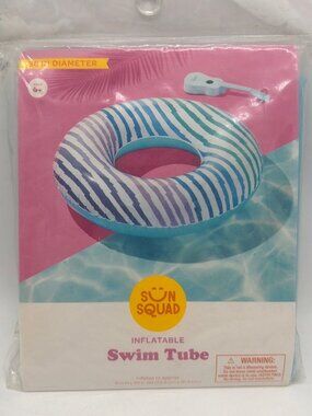 Sun Squad Inflatable Swim Tube 36" Diameter Blue & White Stripes Ages 6+